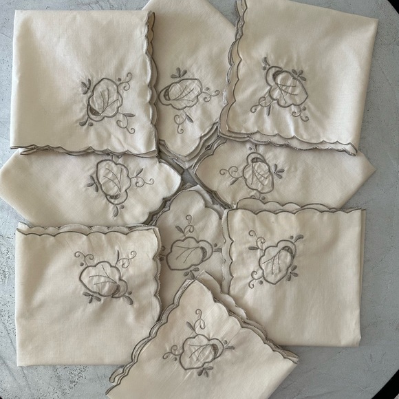 Vtg 9 of Handkerchiefs Muted White With Embroidery Openwork Borders, “15,5x16” - Picture 11 of 14
